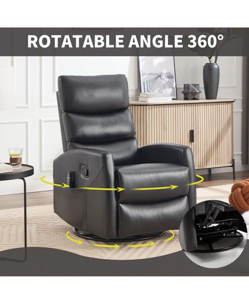 sumyeg Recliner Chair with Heat Massage Manual Rocker and Swivel in Fabric - Black