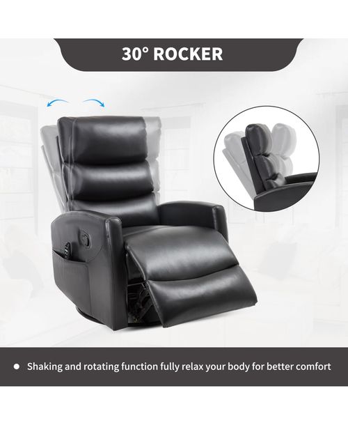 sumyeg Recliner Chair with Heat Massage Manual Rocker and Swivel in Fabric - Black