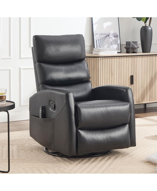 sumyeg Recliner Chair with Heat Massage Manual Rocker and Swivel in Fabric - Black