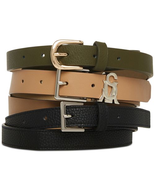 Steve Madden Versatile Women's 3-Pk. Faux-Leather Belts - Olive Multi