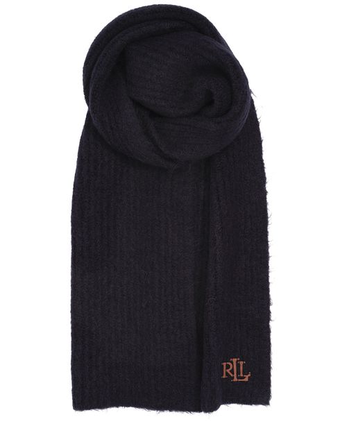 Lauren Ralph Lauren Fisherman Rib with Leather Logo Scarf - Navy