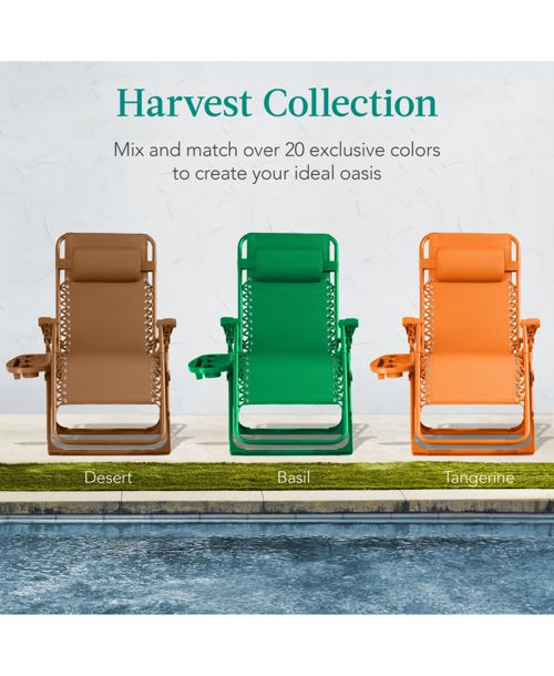 Best Choice Products Monochromatic Zero Gravity Chair, Folding Patio Recliner w/Side Tray, Headrest - Basil