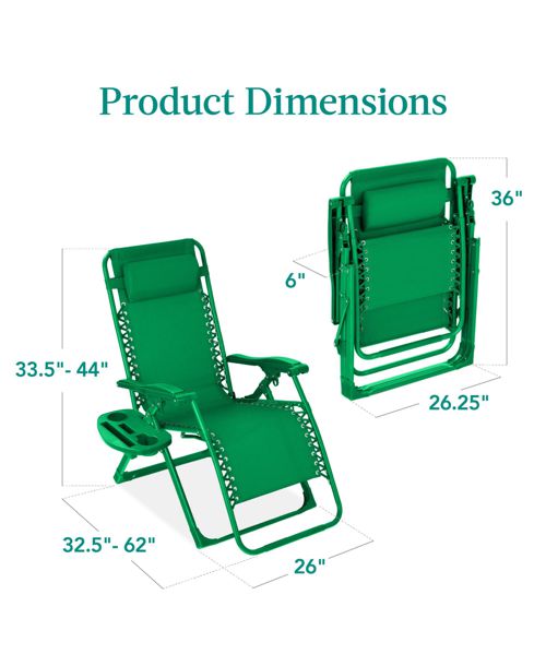Best Choice Products Monochromatic Zero Gravity Chair, Folding Patio Recliner w/Side Tray, Headrest - Basil