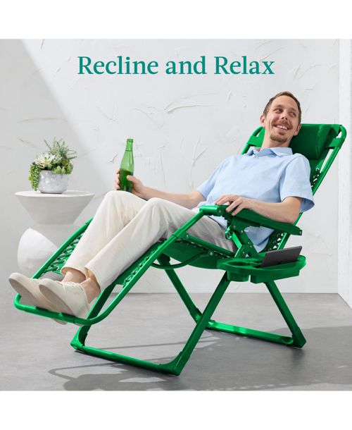 Best Choice Products Monochromatic Zero Gravity Chair, Folding Patio Recliner w/Side Tray, Headrest - Basil