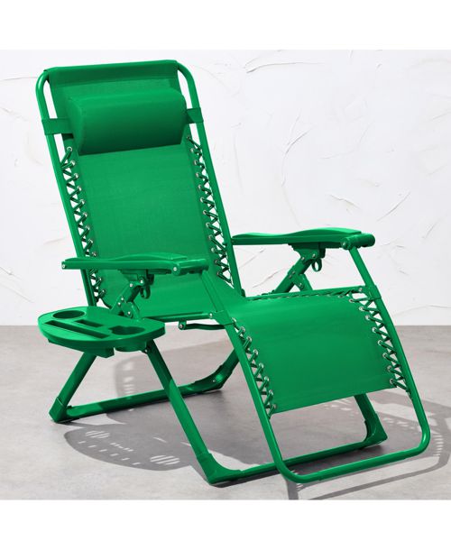 Best Choice Products Monochromatic Zero Gravity Chair, Folding Patio Recliner w/Side Tray, Headrest - Basil