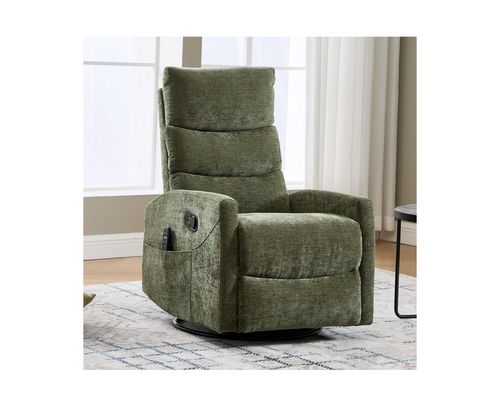 sumyeg Chenille Recliner Chair with Heat, Massage, Rocker & Swivel Features - Green
