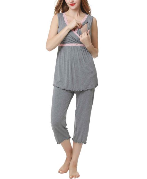 kimi + kai Maternity kimi + kai Nursing 2-Piece Pajama Set - Gray