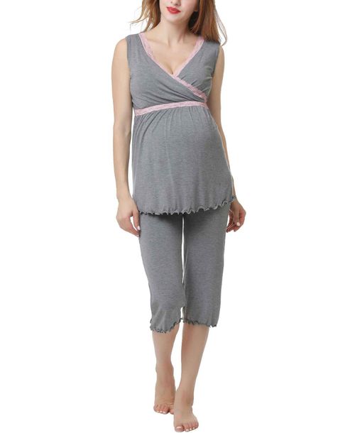 kimi + kai Maternity kimi + kai Nursing 2-Piece Pajama Set - Gray