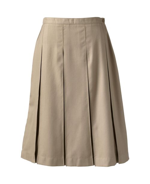 Lands' End Women's Box Pleat Skirt Below the Knee - Khaki