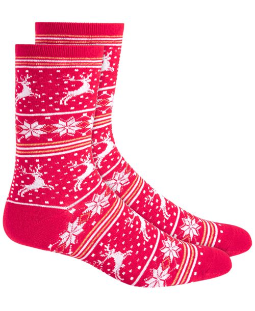 Holiday Lane Women's Holiday Crew Socks, Created for Macy's - Red Finland Isle