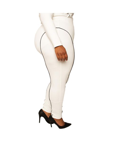 Poetic Justice Plus Size High Rise Ponte Moto Style Leggings - Ivory