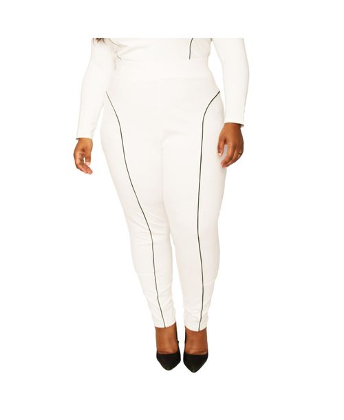 Poetic Justice Plus Size High Rise Ponte Moto Style Leggings - Ivory