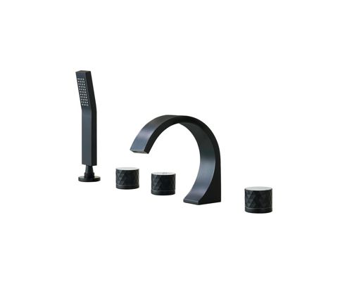 Casainc 3 Handles Deck Mounted Bathroom Tub Faucet Trim with Handshower - Matte black