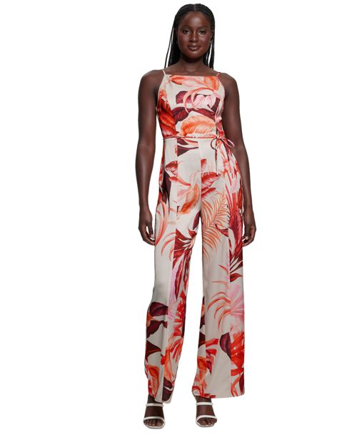 Guess Women's Sana Satin Printed Sleeveless Jumpsuit - ORANGE MULTI