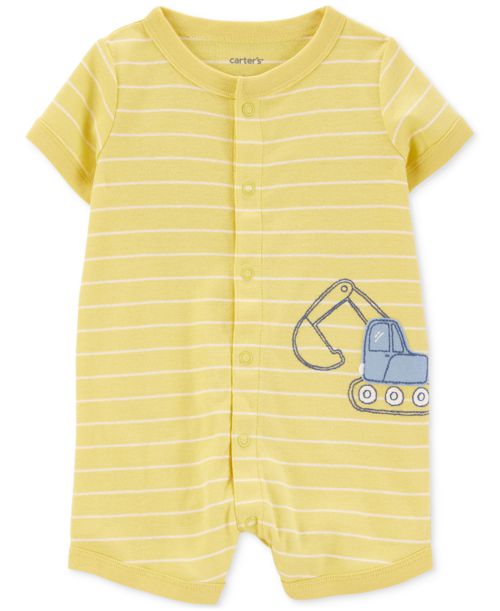 Carter's Baby Boys Cotton Short-Sleeve Snap-Up Romper - Yellow/Construction