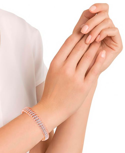 Diamond Accent Wide Link Chain Bracelet in Gold-Plated or Silver-Plated Brass - Rose Gold