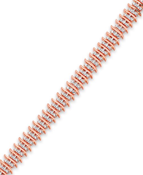 Diamond Accent Wide Link Chain Bracelet in Gold-Plated or Silver-Plated Brass - Rose Gold