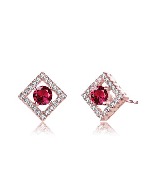Stylish Colored Cubic Zirconia Halo Stud Earrings - Red