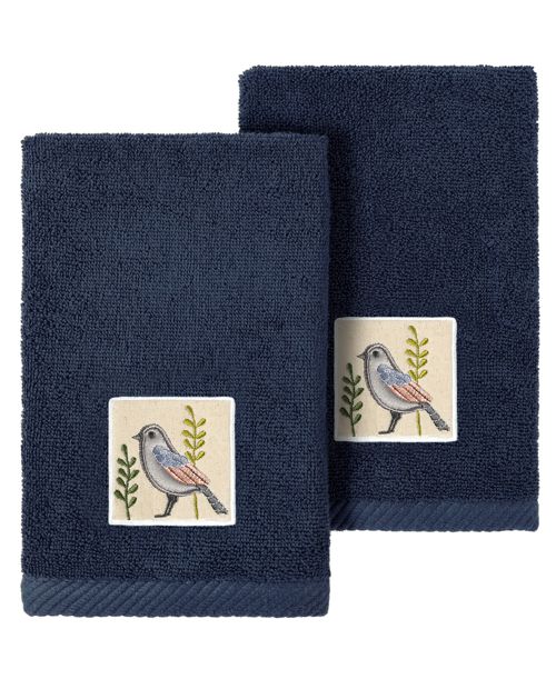 Linum Home Turkish Cotton Belinda Embellished 2-Pc. Fingertip Towel Set - Marine