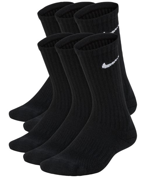 Nike Big Kids' Cushioned Crew Socks, 6 Pairs - Black