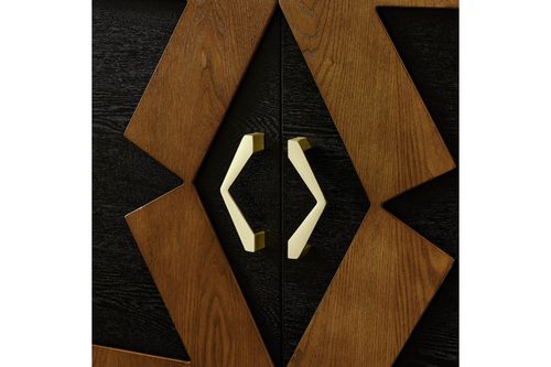 60" Mid Century Storage Cabinet with Geometric Pattern & Adjustable Shelves - Walnut