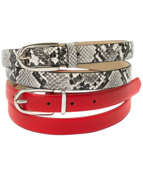 I.n.c. International Concepts 2-Pk Snake & Solid Belt, Created for Macy's - Black Whit