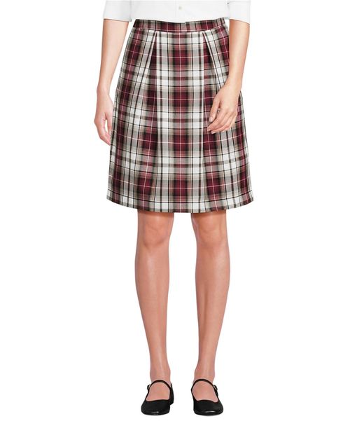Lands' End Women's School Uniform Plaid Skort Top of Knee - Garnet/khaki plaid