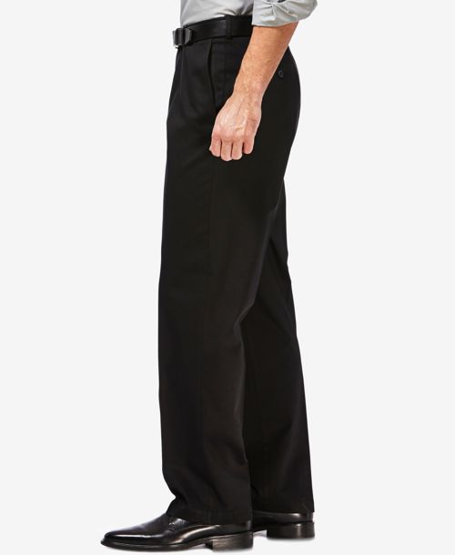 Haggar Men's Premium No Iron Khaki Classic Fit Flat Front Hidden Expandable Waist Pant - Black