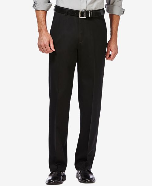 Haggar Men's Premium No Iron Khaki Classic Fit Flat Front Hidden Expandable Waist Pant - Black