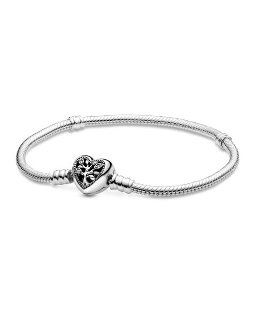 Pandora Moments Cubic Zirconia Family Tree Heart Clasp Snake Chain Bracelet - Family Tree Heart