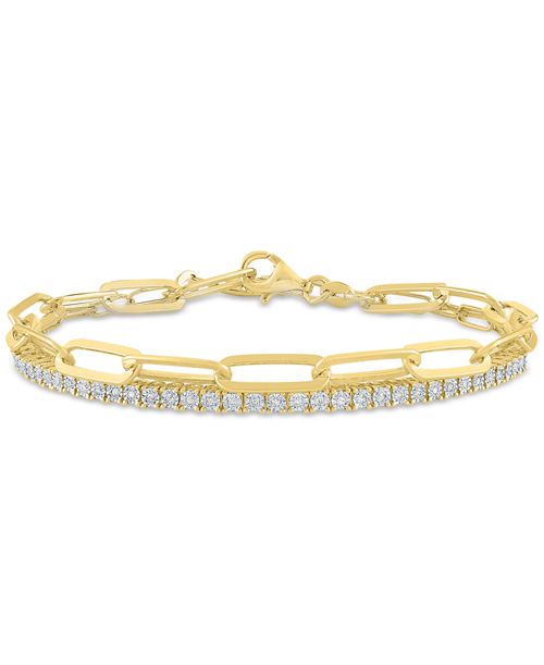2-Pc. Diamond & Paperclip Link Bracelets (1/4 ct. t.w.) in 14k Gold-Plated Sterling Silver - Gold-Plated Sterling Silver
