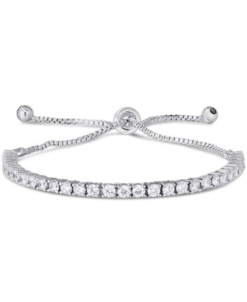 Cubic Zirconia Tennis Adjustable Slider Bolo Bracelet in Silver Plate - Silver