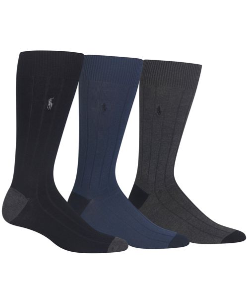 Polo Ralph Lauren Men's 3-Pk. Soft Touch Rib Dress Socks - Black/Blue/Charcoal