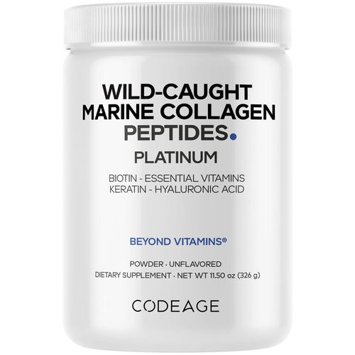 Codeage Marine Collagen Protein Powder Supplement Platinum - Biotin 10,000 mcg, Vitamin C, D3 & B6, Keratin, Hyaluronic Acid, Niacin, 11.50 oz - White
