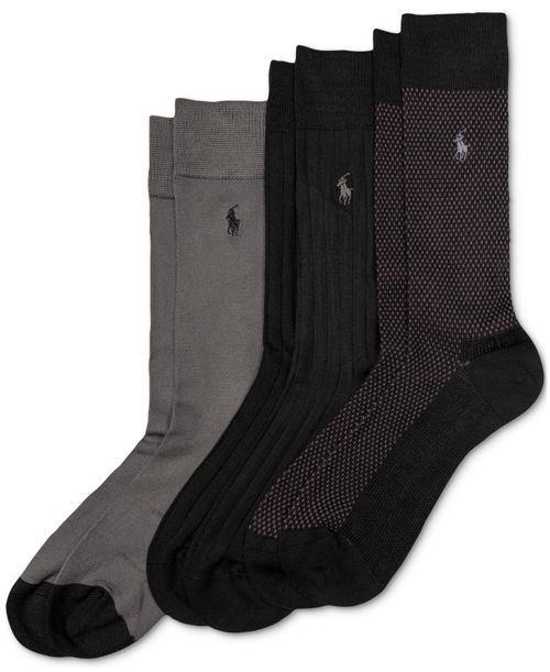 Polo Ralph Lauren Men's 3-Pk. Supersoft Birdseye Dress Socks - Black