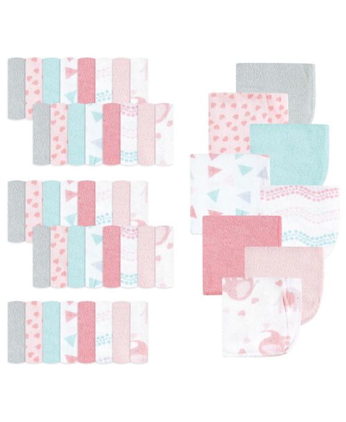 Luvable Friends Infant Girl Cotton Rich Washcloths, Girl Basic Elephant, One Size - Girl basic elephant