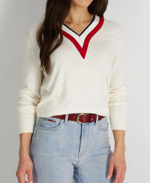 Tommy Hilfiger Women's Signature Leather Jean Belt - Red