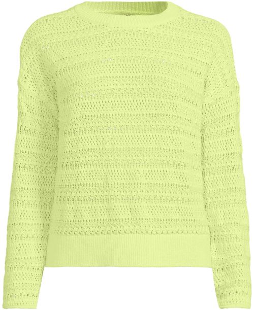 Lands' End Women's Cotton Blend Pointelle Crew Neck Sweater - Soft limoncello yellow