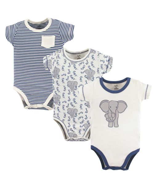 Touched by Nature Baby Boys 3Pk Natural Bodysuits - Elephant