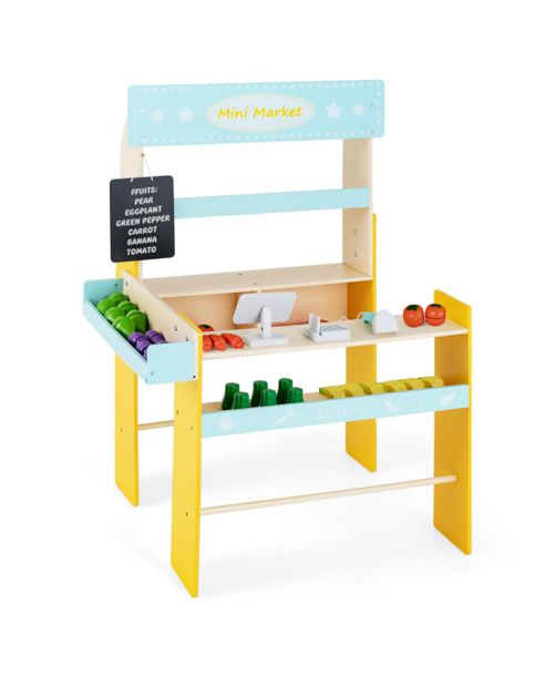 Sugift Kid's Pretend Play Grocery Store with Cash Register and Blackboard - Blue