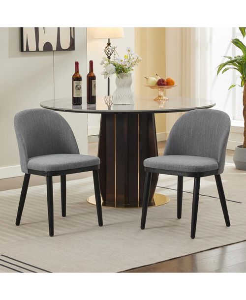 gaomon Set of 2 Modern Fabric Upholstered Dining Chairs, Curved Back Kitchen Side Chairs with Wood Legs