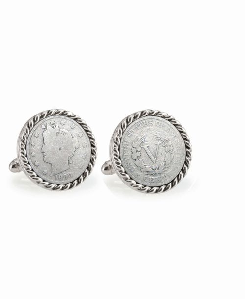 American Coin Treasures 1800's Liberty Nickel Rope Bezel Coin Cuff Links - Silver