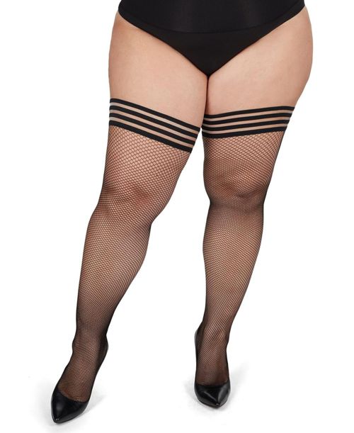 MeMoi Plus Size Curvy Backseam Fishnet Thigh High Stocking Mm-2621 - Black-Red