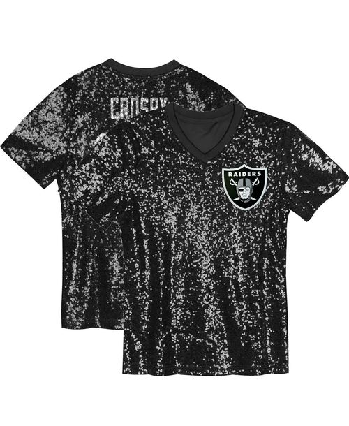 Outerstuff Big Girls Maxx Crosby Black Las Vegas Raiders Sequin V-Neck Fashion Jersey - Black