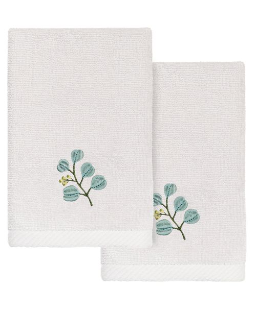 Linum Home Turkish Cotton Botanica Embellished 2-Pc. Fingertip Towel Set - Silver
