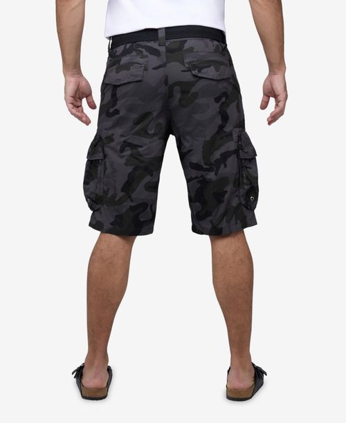 Men's Belted Double Pocket Cargo Shorts - Charcoal camo
