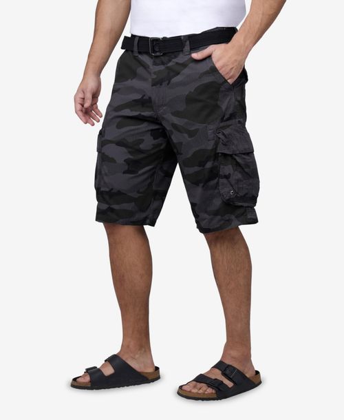 Men's Belted Double Pocket Cargo Shorts - Charcoal camo