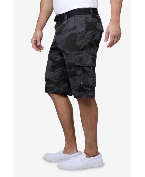 Men's Belted Double Pocket Cargo Shorts - Charcoal camo