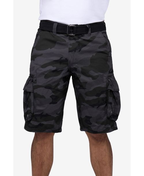 Men's Belted Double Pocket Cargo Shorts - Charcoal camo