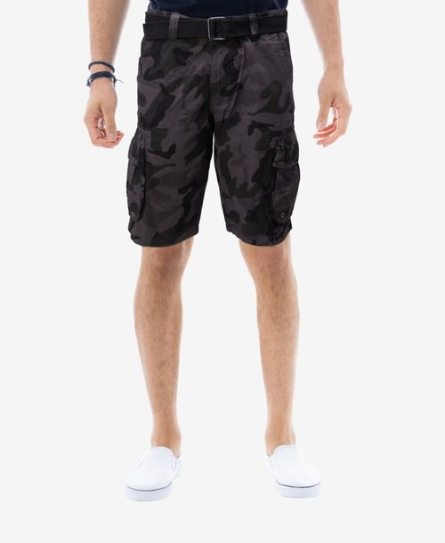 Men's Belted Double Pocket Cargo Shorts - Charcoal camo
